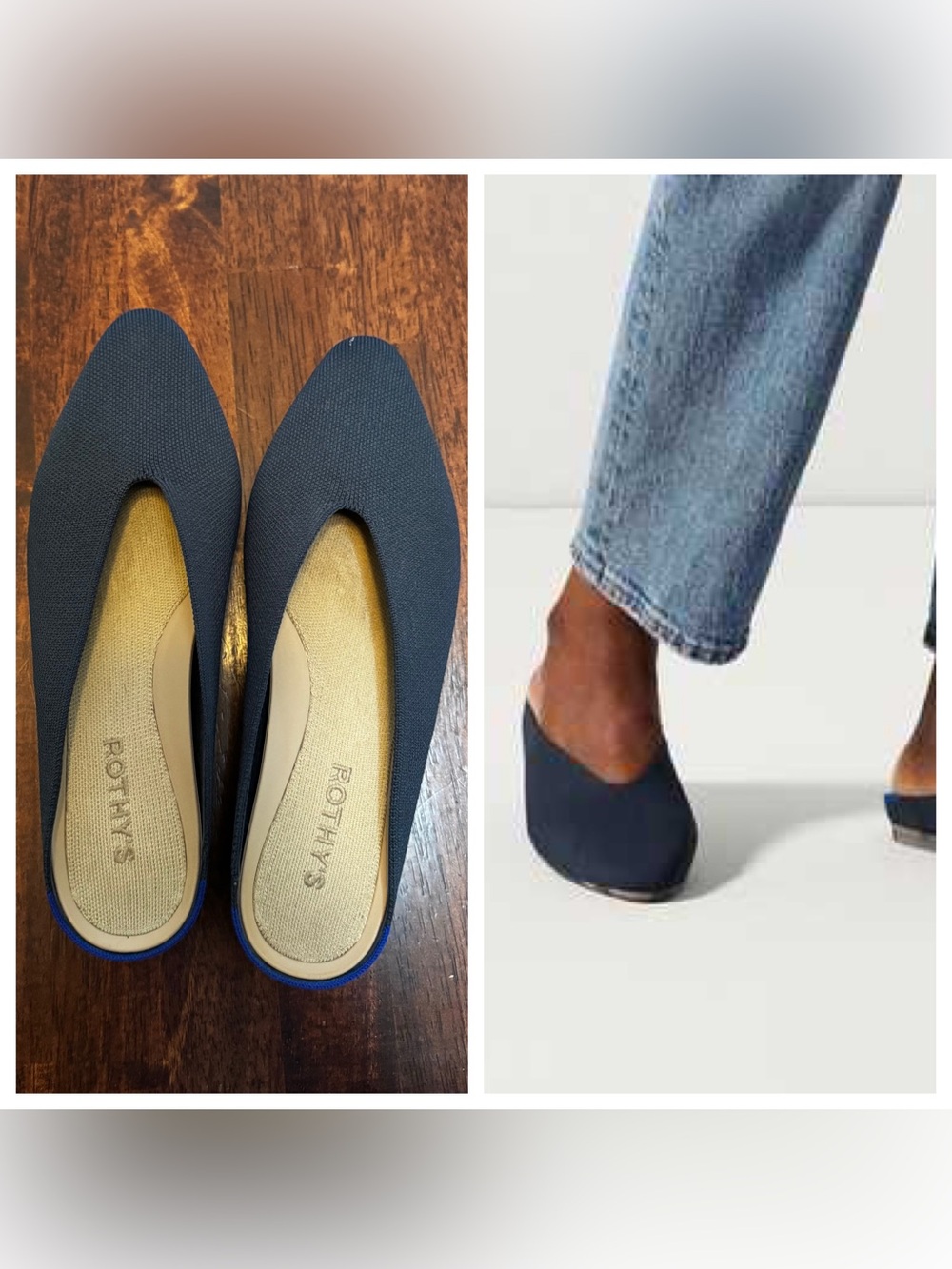 Rothy’s Almond Toe Demi slip on mule in navy blue and tortoise sole. Sz 7.5